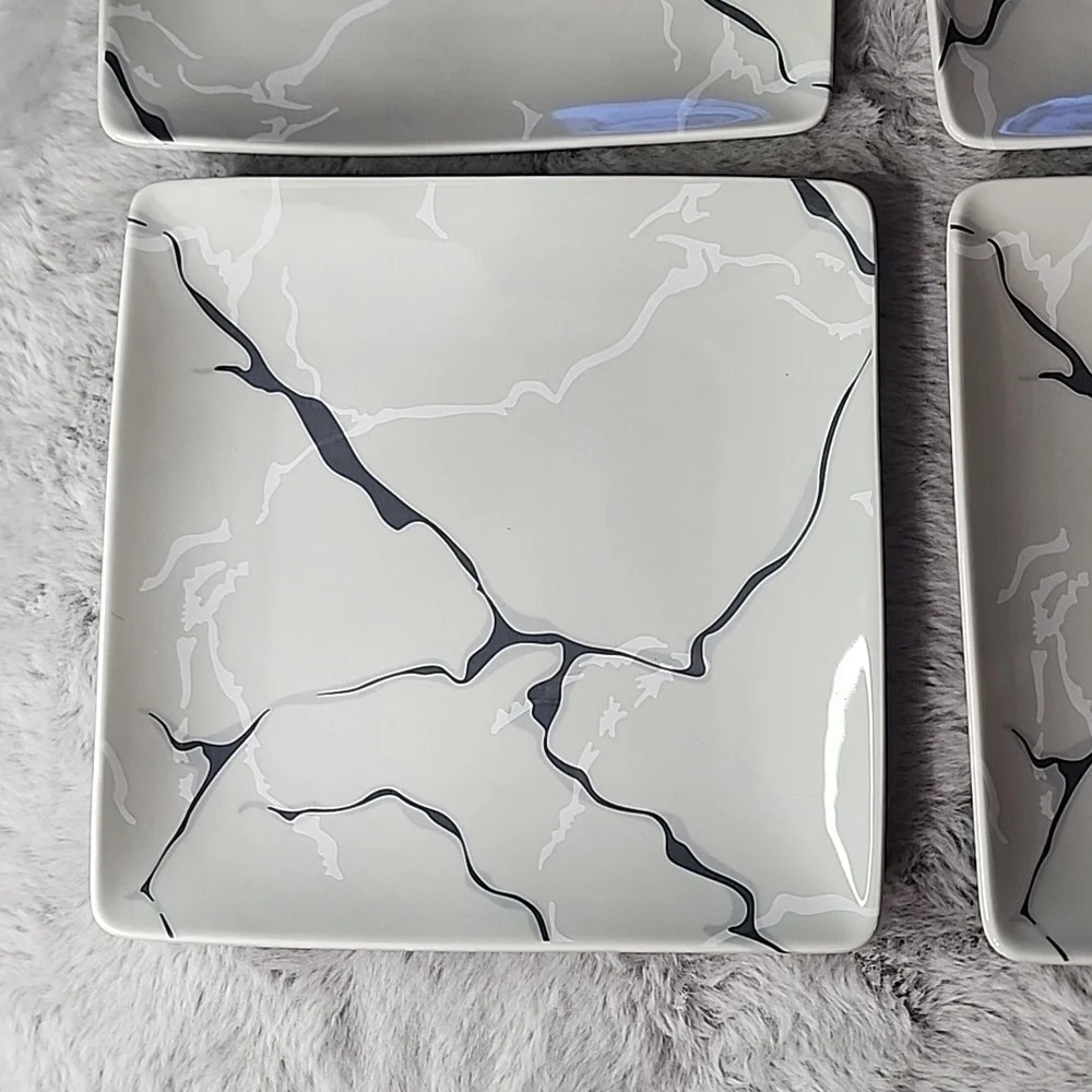NIB Short Stories Gray Marble‎ Pattern Set of 4 Square Plates